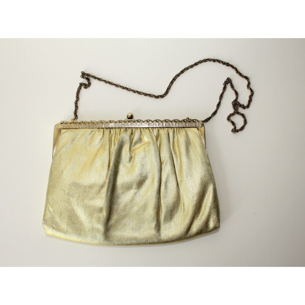 Vintage 50's MISS LEWIS Gold Lame Evening Clutch Purse Retro Accessory MCM #02